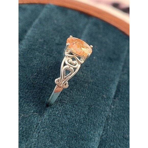 Sterling Silver Strawberry Quartz Ring Size 8 Ornate Filigree Band Oval Gemstone - Picture 3 of 6